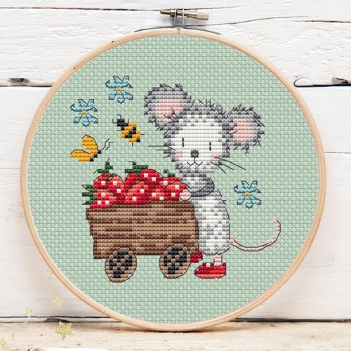 Strawberry Mouse Mini 4 - Artmishka Cross Stitch