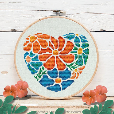 Boho Floral Heart - Artmishka Cross Stitch
