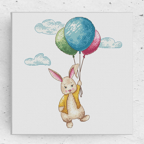 Bunny Rabbit And Balloons - Artmishka Cross Stitch