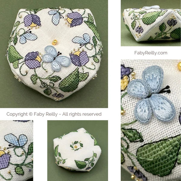 Butterfly Wreath Biscornu - Faby Reilly Designs