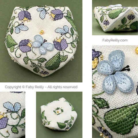 Butterfly Wreath Biscornu - Faby Reilly Designs