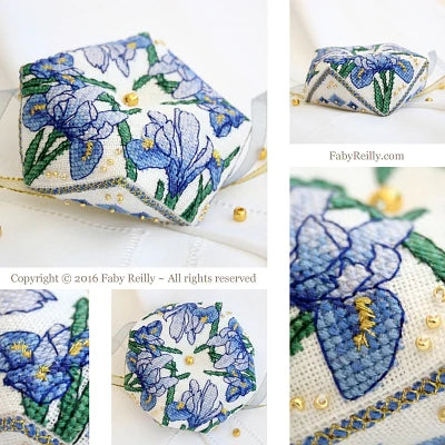 Blue Iris Biscornu - Faby Reilly Designs