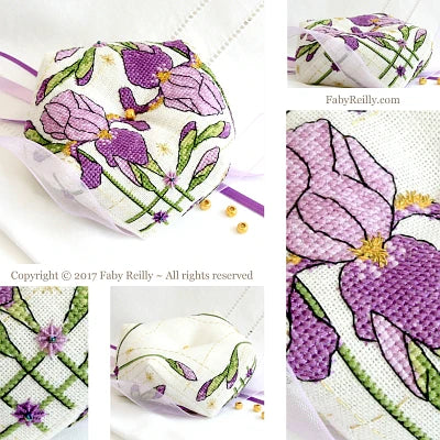 Purple Iris Biscornu - Faby Reilly Designs