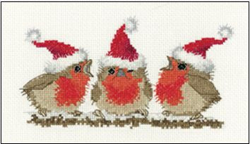 Festive Robins: Trios By Valerie Pfeiffer (Aida) - Heritage Crafts Kits