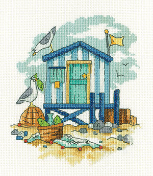 Blue Beach Hut: By The Sea Collection By Karen Carter (Aida) - Heritage Crafts Kits