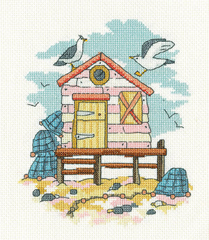 Pink Beach Hut: By The Sea Collection By Karen Carter (Aida) - Heritage Crafts Kits