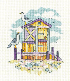 Yellow Beach Hut: By The Sea Collection By Karen Carter (Aida) - Heritage Crafts Kits