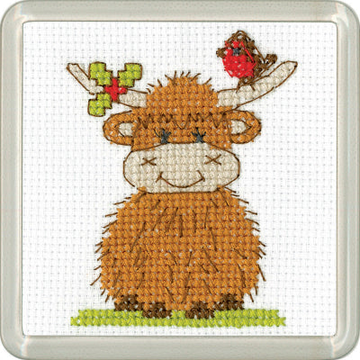 Highland Robin & Holly Coaster By Susan Ryder (Aida) - Heritage Crafts Kits