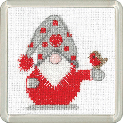 Christmas Robin: Gonk Coaster By Kristen Roche (Aida) - Heritage Crafts Kits