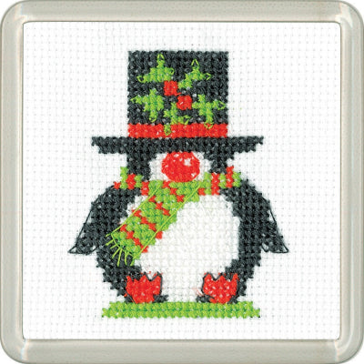 Penguin Top Hat Coaster By Kristen Roche (Aida) - Heritage Crafts Kits