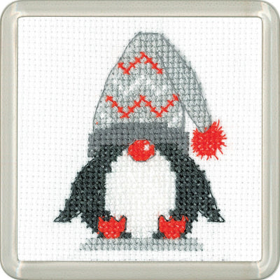 Penguin Woolly Hat Coaster By Kristen Roche (Aida) - Heritage Crafts Kits