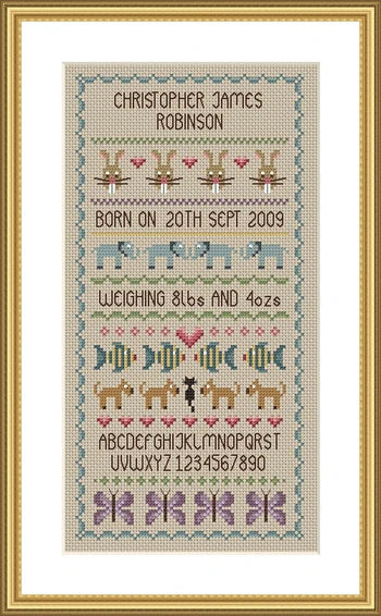 Baby Boy Birth Sampler - Little Dove Designs