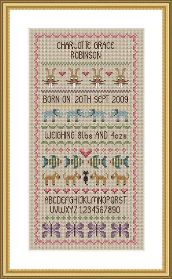 Baby Girl Birth Sampler - Little Dove Designs