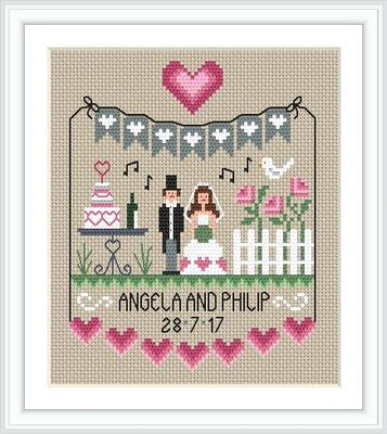 Pink Hearts Wedding Sampler - Little Dove Designs