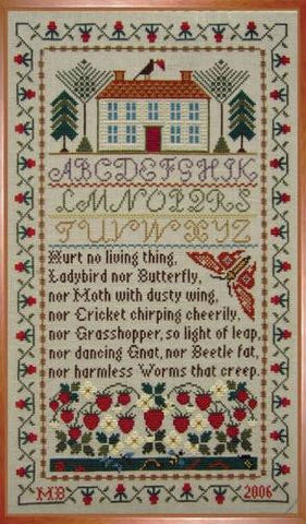 Strawberry House Sampler - Moira Blackburn Samplers