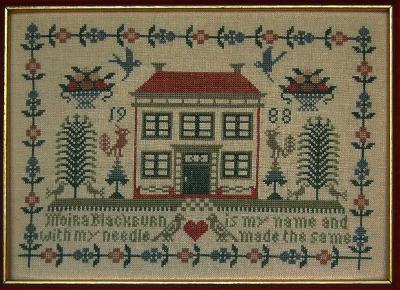 Red Roof House Sampler - Moira Blackburn Samplers