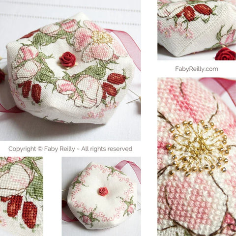 Wild Rose Biscornu - Faby Reilly Designs