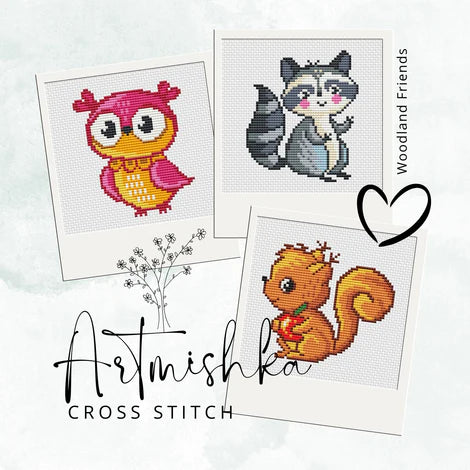 Squirrel, Owl & Raccoon - Artmishka Cross Stitch