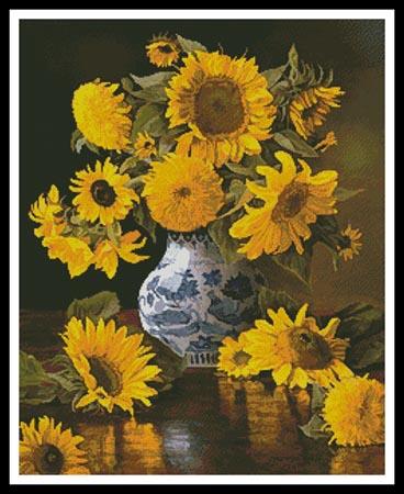 Sunflowers In A Blue And White Vase - Artecy Cross Stitch
