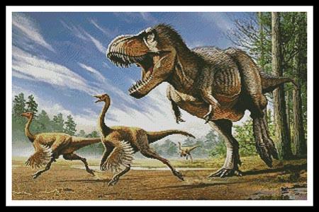 TRex Attacking Struthiomimus Dinosaurs - Artecy Cross Stitch