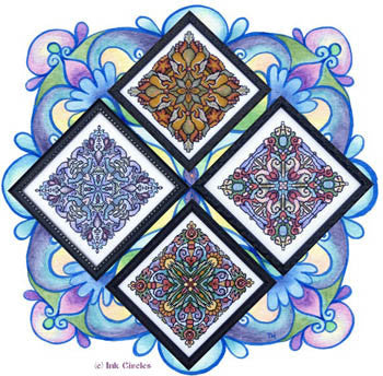 Four Seasonal Mandala  - Ink Circles