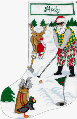 Golfing Santa Stocking - Xs and Ohs