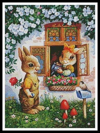 Rabbits Watering The Flowers - Artecy Cross Stitch