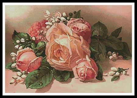 Pink And Apricot Roses - Artecy Cross Stitch