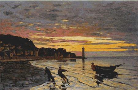 Hauling A Boat Ashore, Honfleur - X Squared Cross Stitch