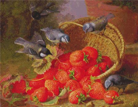 Still Life: Strawberries And Bluetits - X Squared Cross Stitch