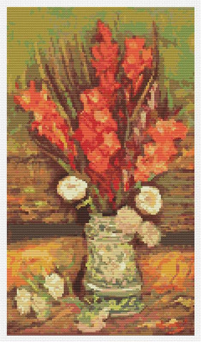 Vase With Red Gladioli - Art of Stitch, The