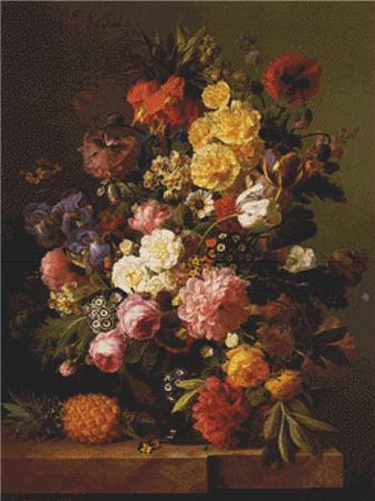Still Life With Flowers And A Pineapple - X Squared Cross Stitch