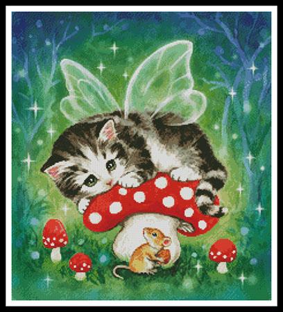 Kitten Fairy On Mushroom - Artecy Cross Stitch