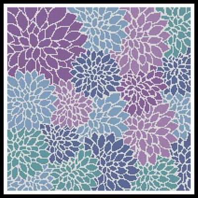 Purple Blue Turquoise Flowers Cushion - Artecy Cross Stitch