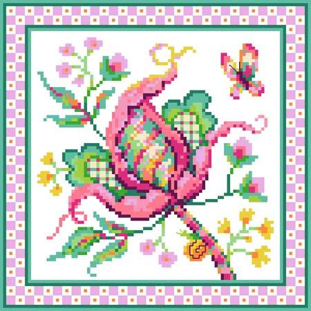 Jacobean Flower No. 2 Pink - Loxley Designs