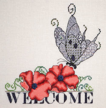 Poppy & Blackwork Butterfly Welcome - MarNic Designs