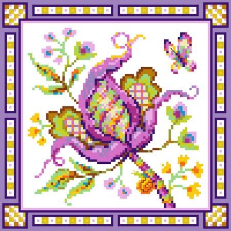 Jacobean Flower No.2 Lavender - Loxley Designs