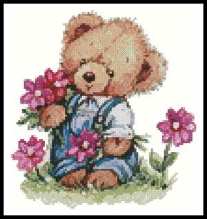 Boy Teddy With Flowers  - Artecy Cross Stitch