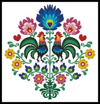 Polish Folk Design With Roosters  - Artecy Cross Stitch