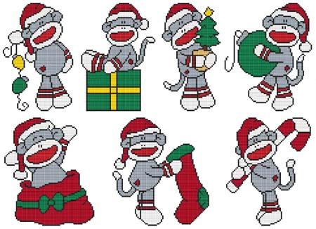 Christmas Sock Monkeys - Cross Stitch Wonders