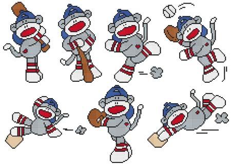 Baseball Sock Monkeys - Cross Stitch Wonders
