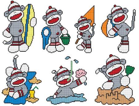 Beach Sock Monkey - Cross Stitch Wonders