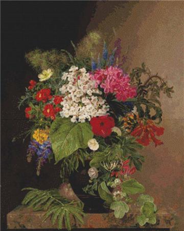 Convulvulus, Lupins, Speedwell And Fuschia In A Vase - X Squared Cross Stitch
