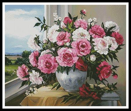 Peonies In The Window - Artecy Cross Stitch
