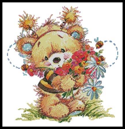 Teddy Bee With Flowers 2 - Artecy Cross Stitch