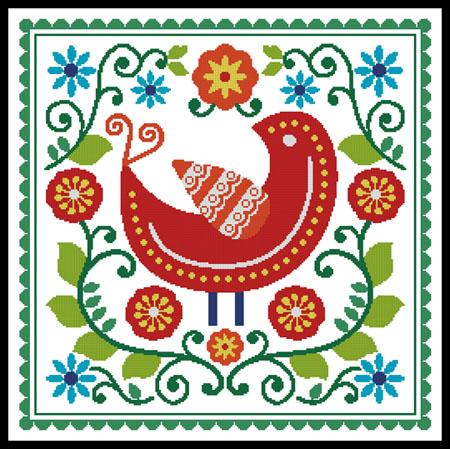Folk Art Bird And Flowers - Artecy Cross Stitch