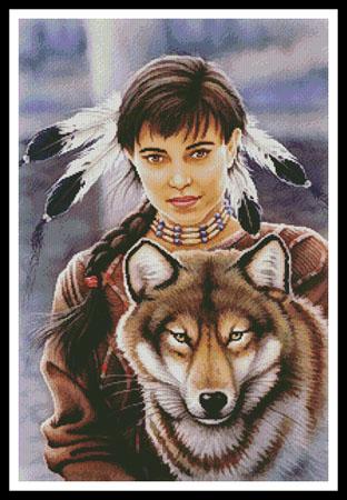 Native American Maiden And Wolf - Artecy Cross Stitch