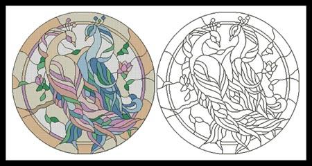 Peacock Couple Stained Glass Window - Artecy Cross Stitch