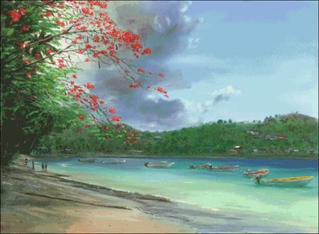 Laborie Bay With Flamboyant Tree - Charting Creations