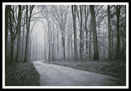 Black And White Road Through Trees - Artecy Cross Stitch